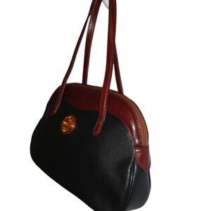 La Tour Eiffel 1887 Black Brown Pebbled Shoulder Bag Handbag Gold Hardware